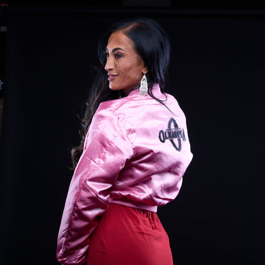 Olympia Crop Bomber Jacket  Pink