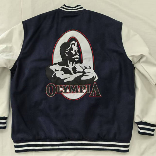 OIympia Navy and White Varsity Jacket