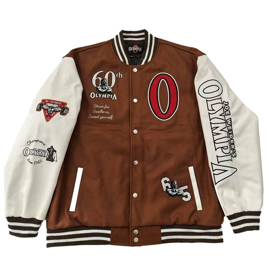 OIympia Brown and White Varsity Jacket