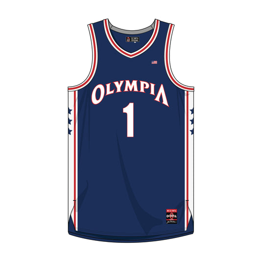 Olympia Basketball Jersey Navy w/ Red & White